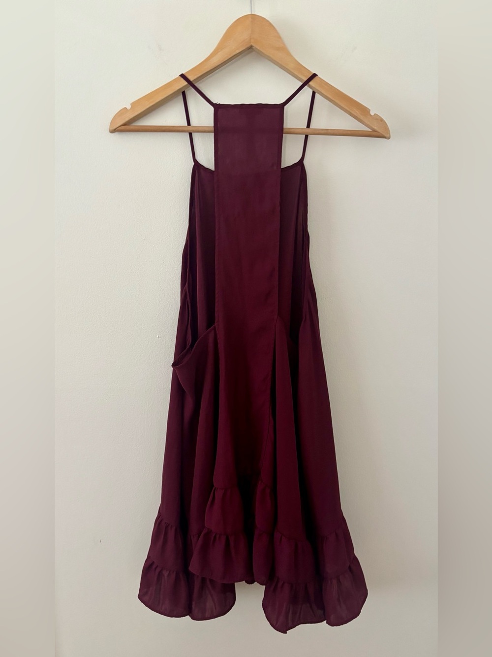 Intimately Free People Raven Ruffle Swing Slip Mini Dress Wine Size L - Picture 4 of 7